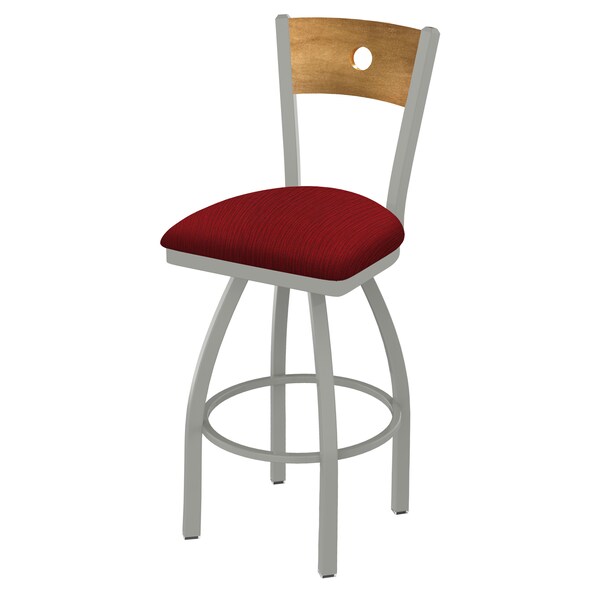 25" Swivel Counter Stool, Nickel Finish, Med Back, Graph Ruby Seat